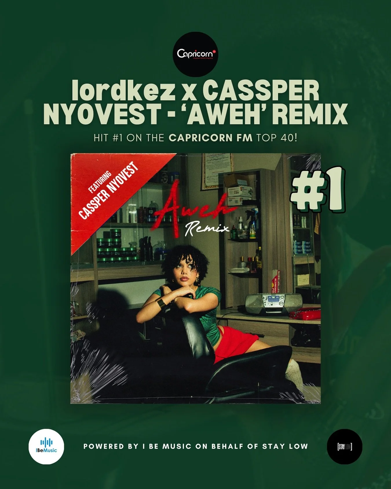 It took just 1 week for the @lordkez x @casspernyovest &lsquo;Aweh&rsquo; Remix to debut on the Capricorn FM Urban Top 30 chart at #32 before it hit #1 this past weekend! 💥🎶 

Powered by I Be Music on behalf of @staylow_official 💫