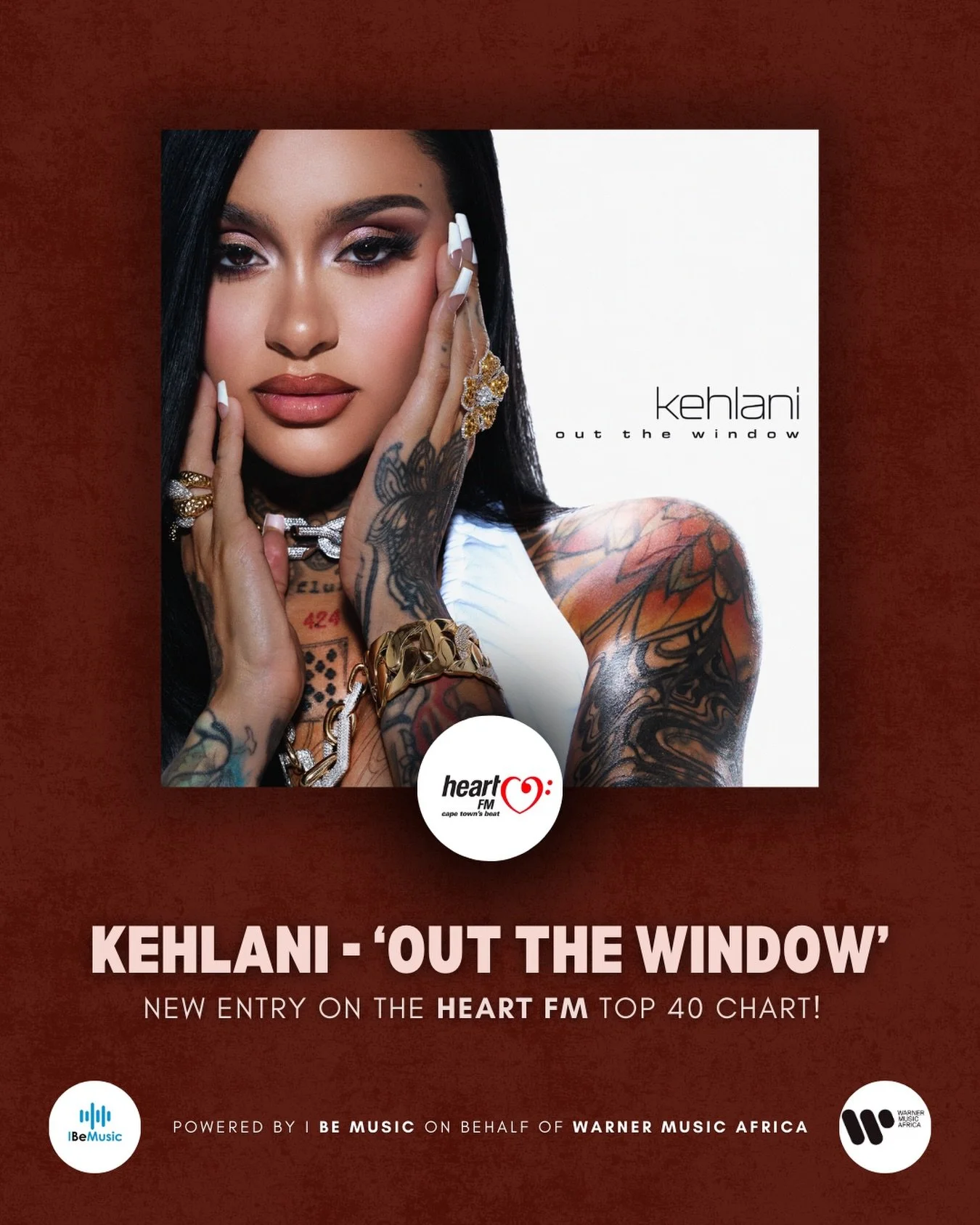 Another @kehlani single lands on the charts! 💥 

&lsquo;Out The Window&rsquo; was a new entry at #35 on the Heart FM Top 40! 🎶 

Powered by I Be Music on behalf of @warnermusicafrica 💫