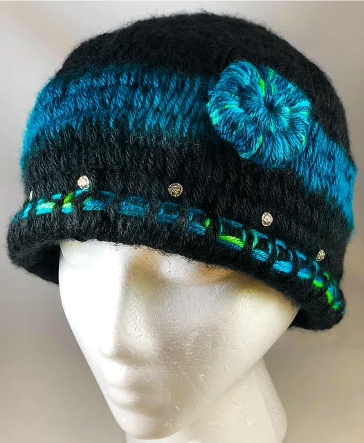 Flapper Blue-Black Slouchy Woven Hat $45