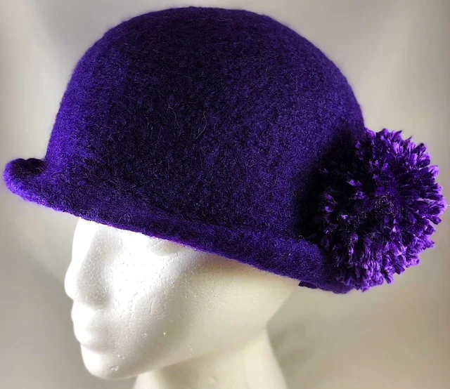 Purple Pom Pom Handwoven Felted Hat