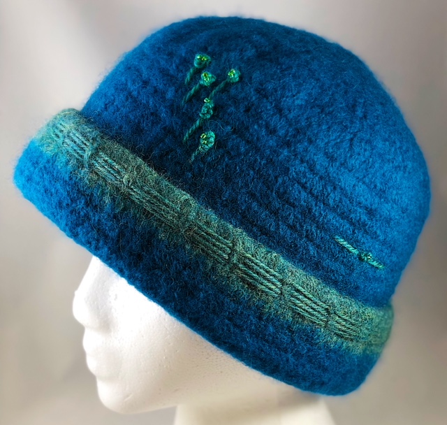 Blue Spring Flower Handwoven Felted Hat