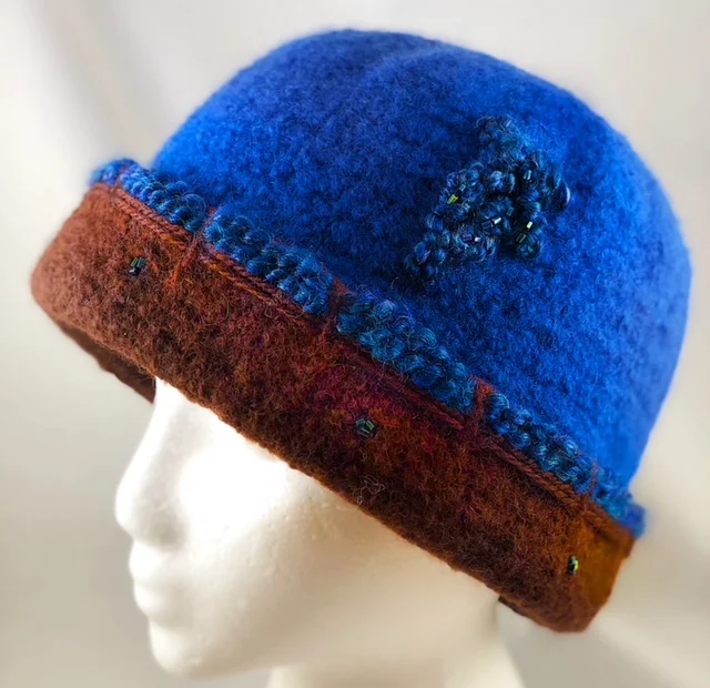 Royal Blue-Brown Handwoven Felted Hat