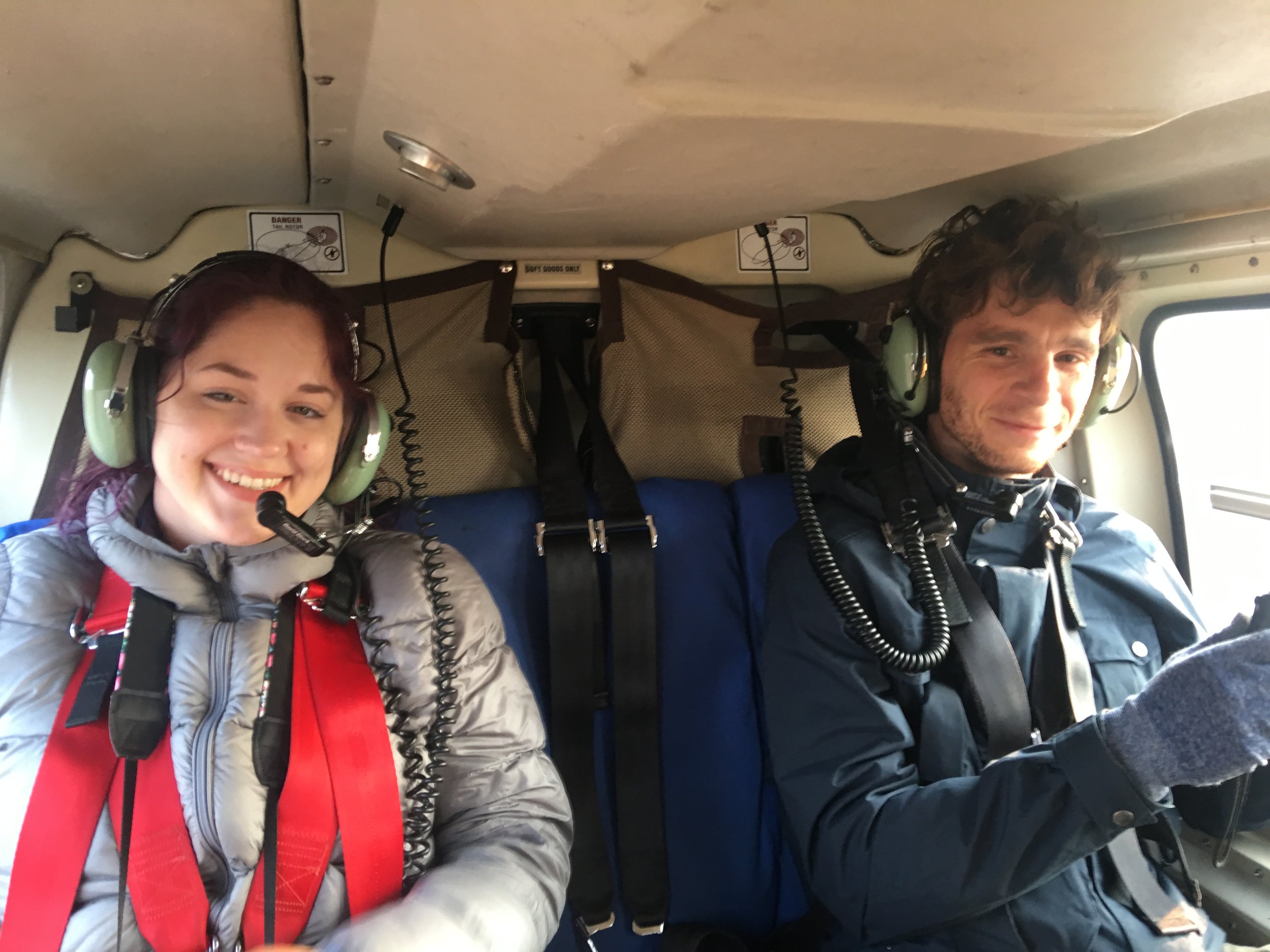 Valérie and Adrien in the helo