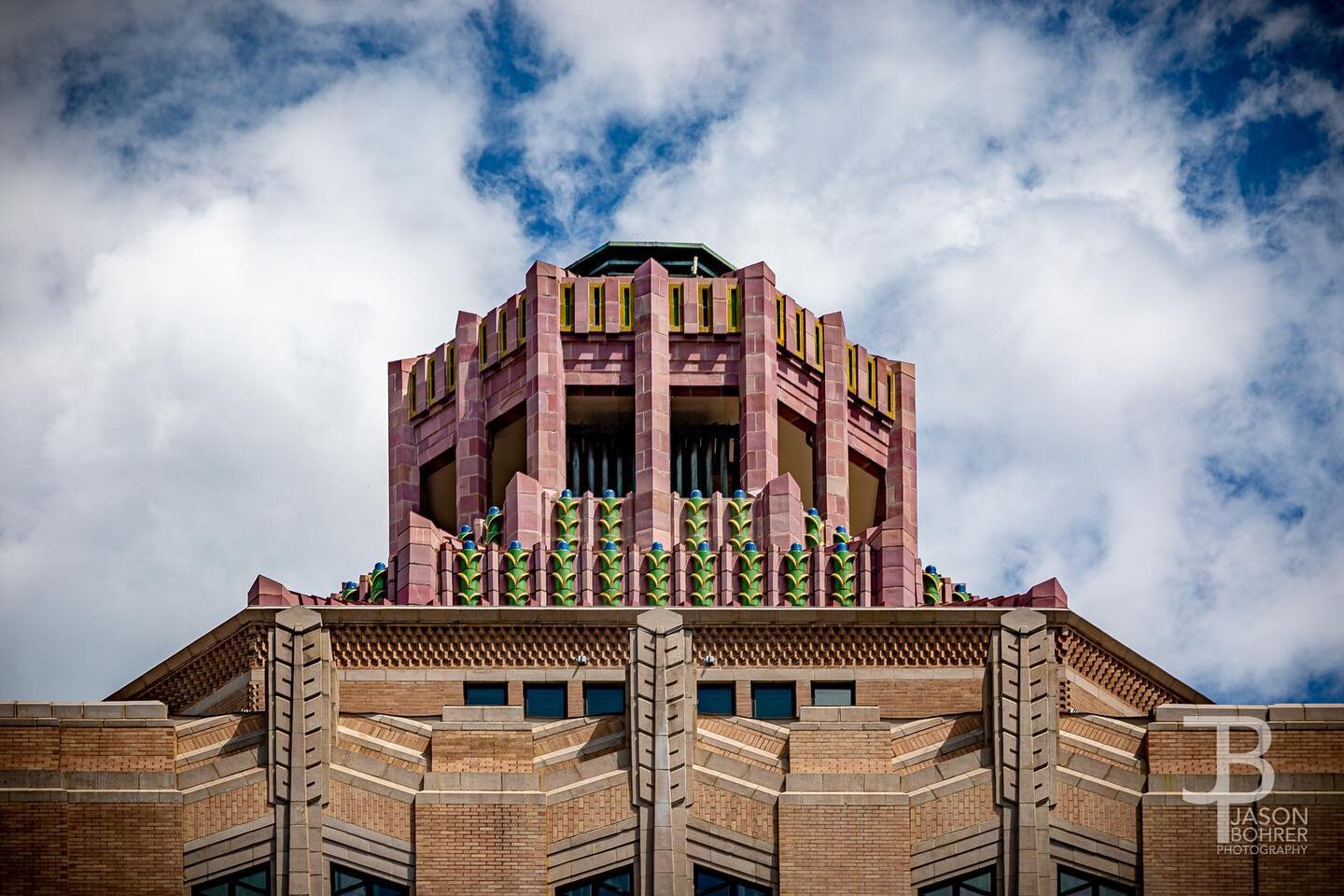 The Art Deco design of the City Building in Asheville, NC.