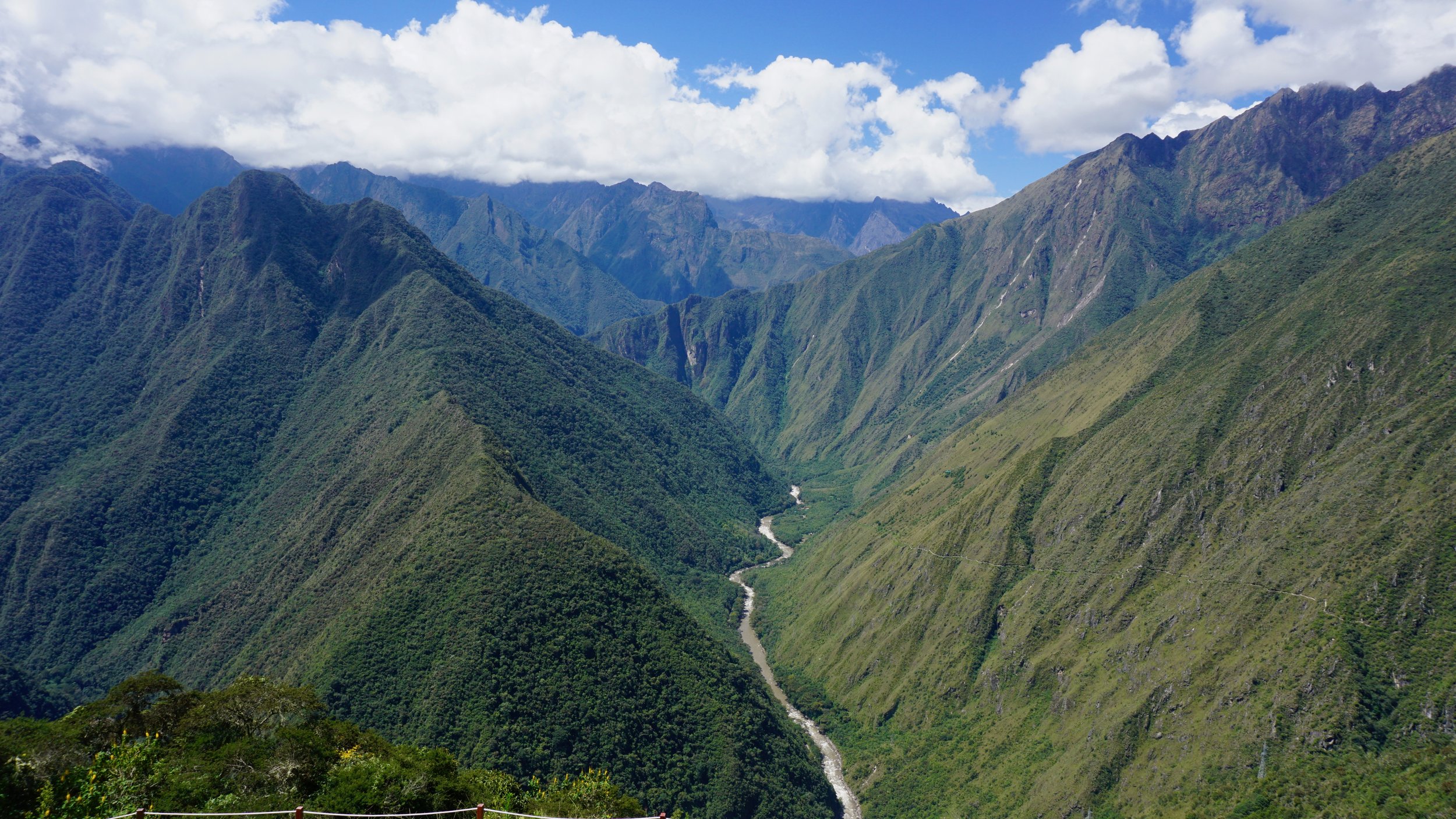 View of the Urubamba river valley from Wiñay Wayna