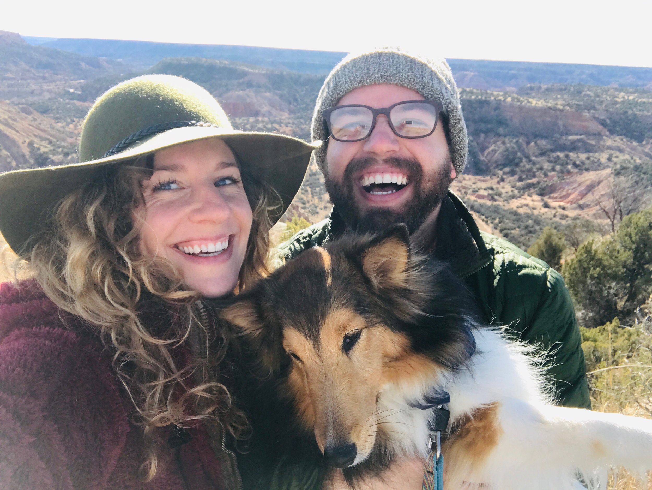 Sierra Skorka, Michael Walker, and their dog Luna at Palo Duro Canyon