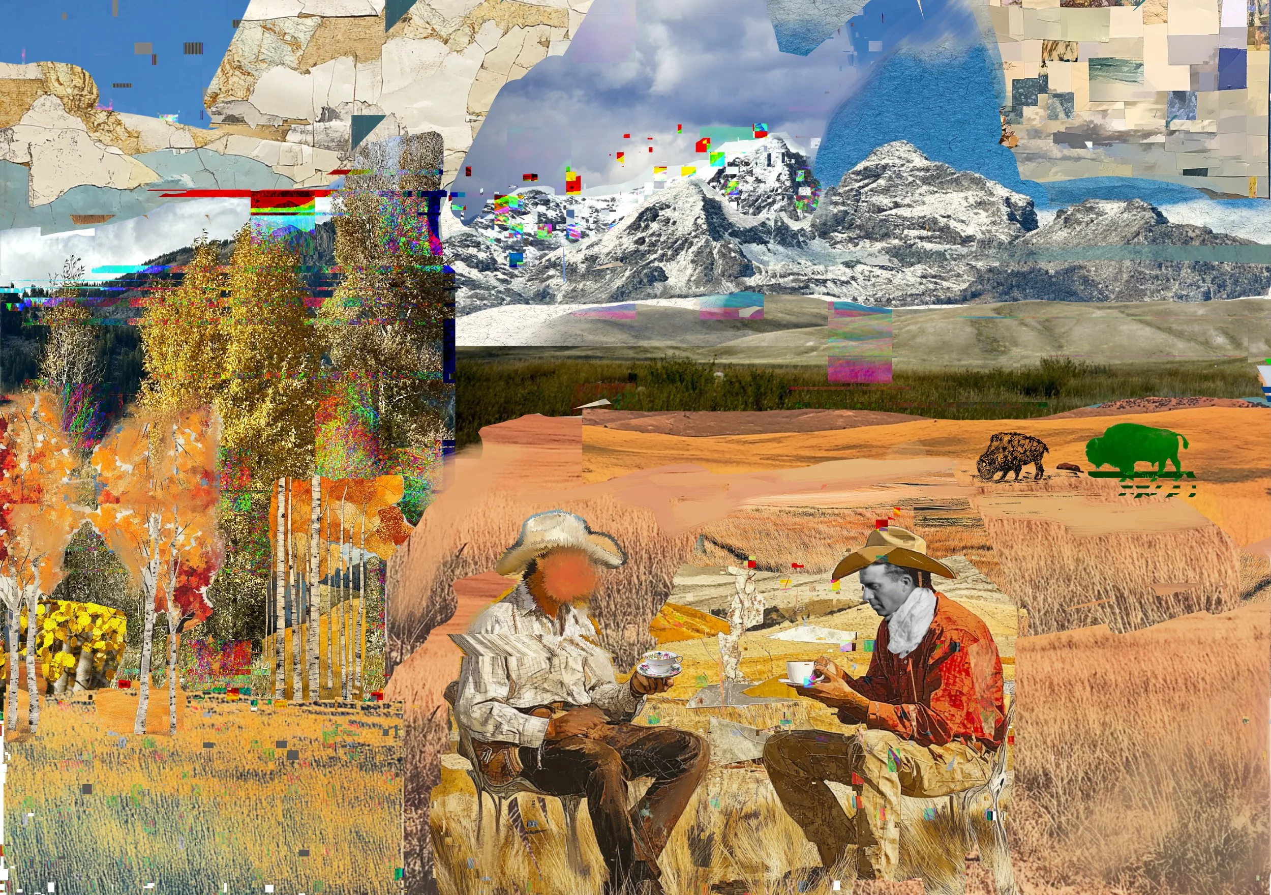 Morning Coffee, Moose, WY. Multimedia digital collage.