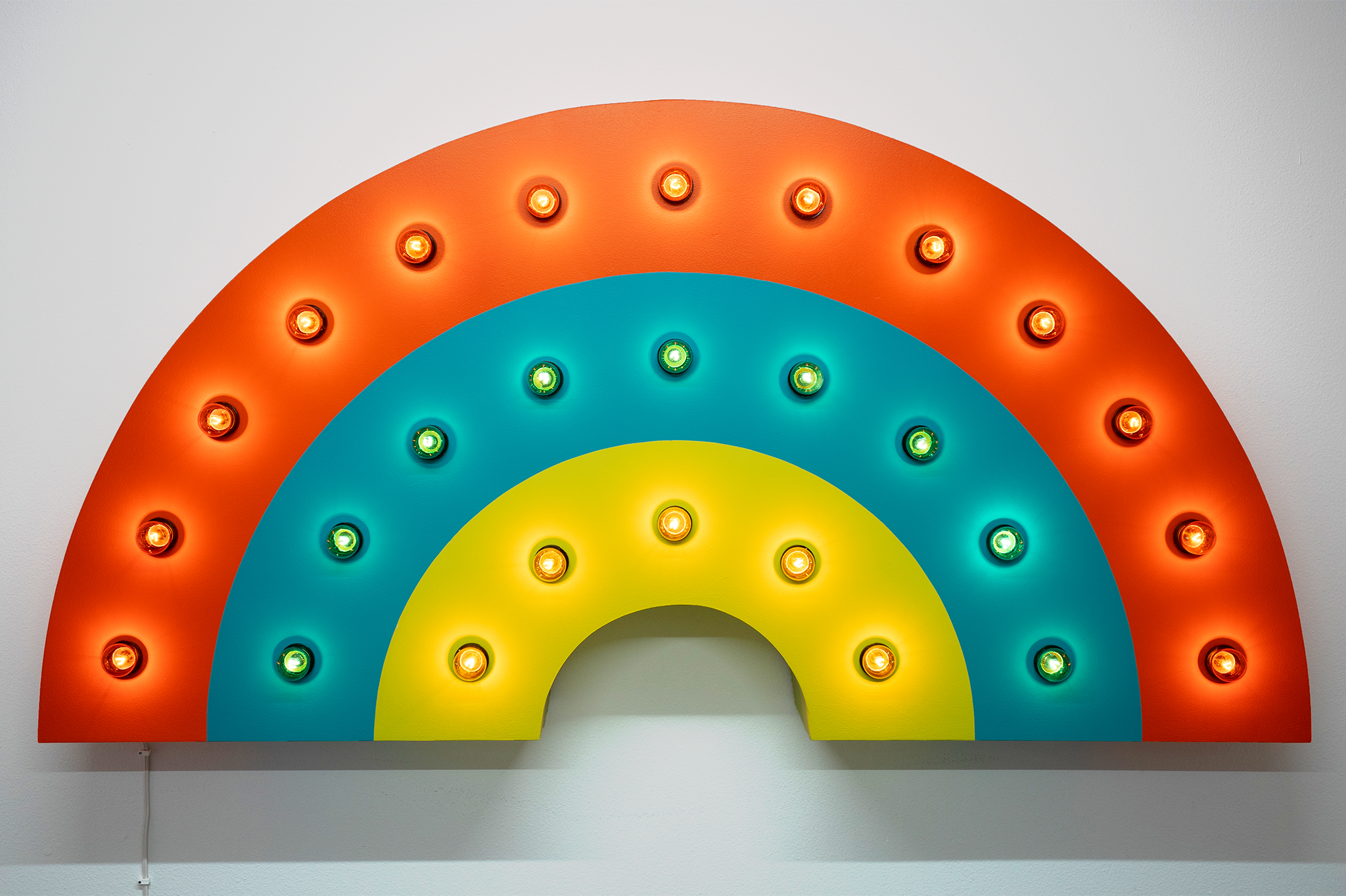 Rainbow 2018 - 61”w x 31”h x 10”d - Wood, acrylic, light bulbs, wire