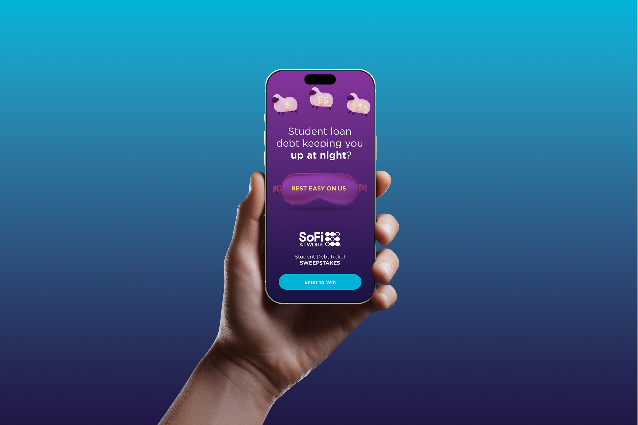 Phone with an ad for a sweepstakes for Sofi