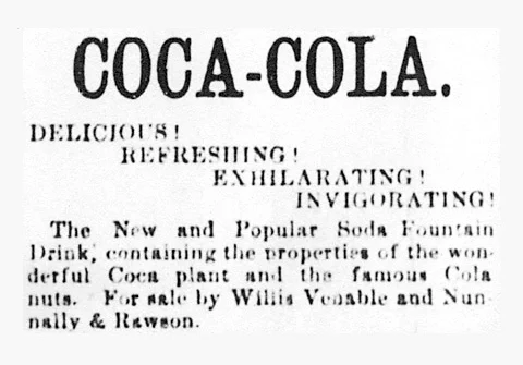 First ad for Coca-Cola, 1886.