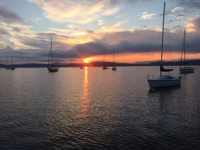  Evening in Malletts Bay on our mooring at The International Sailing center 511 Lake Shore Drive Colchester Vermont 