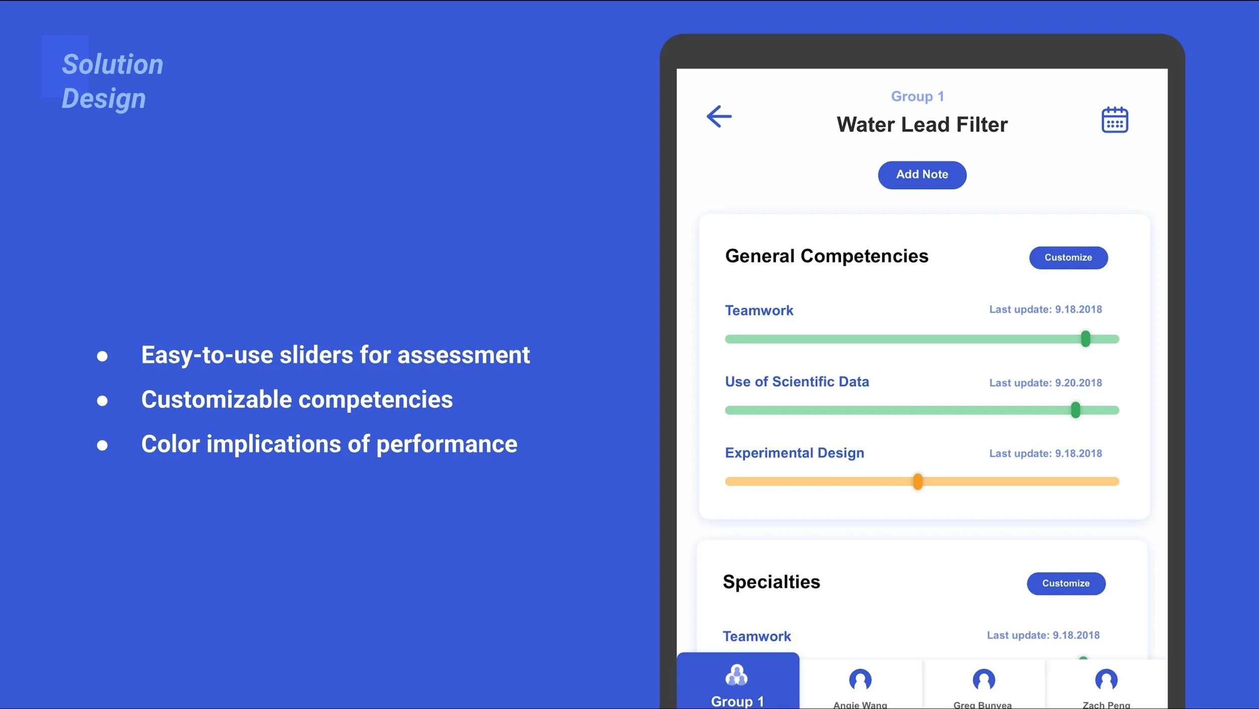 Fig. 7: Grading Slider Tool for Instructors to Assess Student Competencies