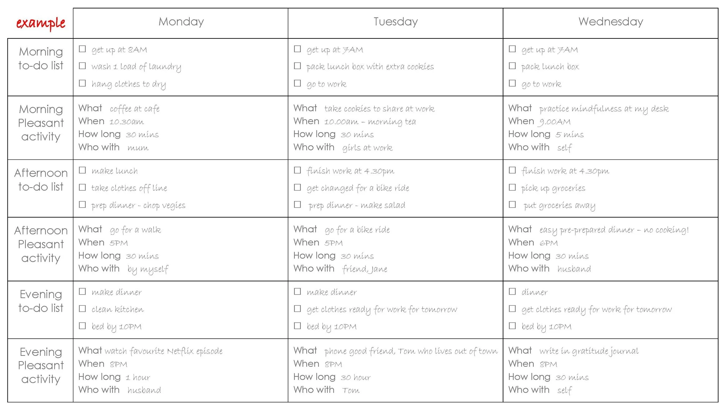 An example of how to use the daily schedule