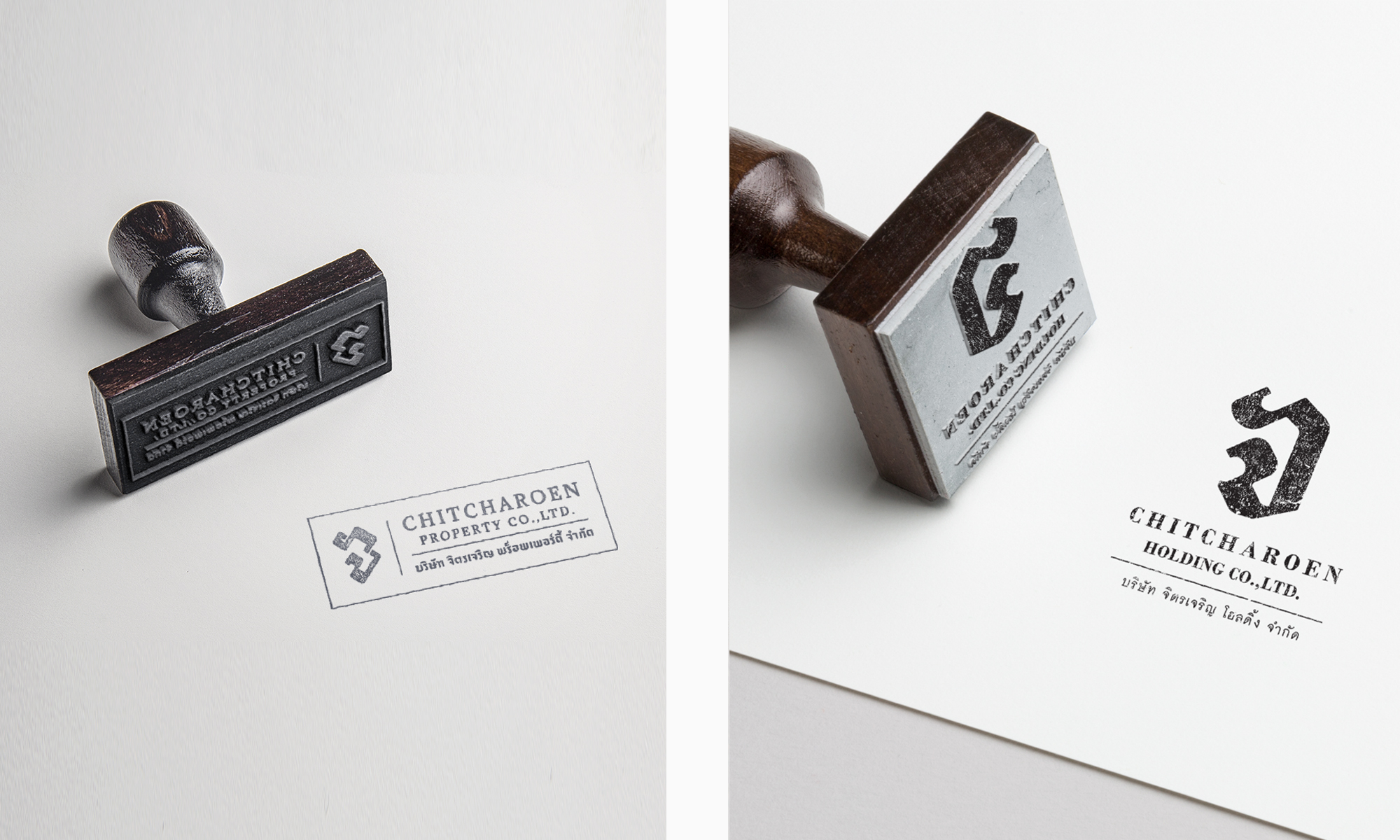 Chitcharoen Group logo set, stamp and name card design.