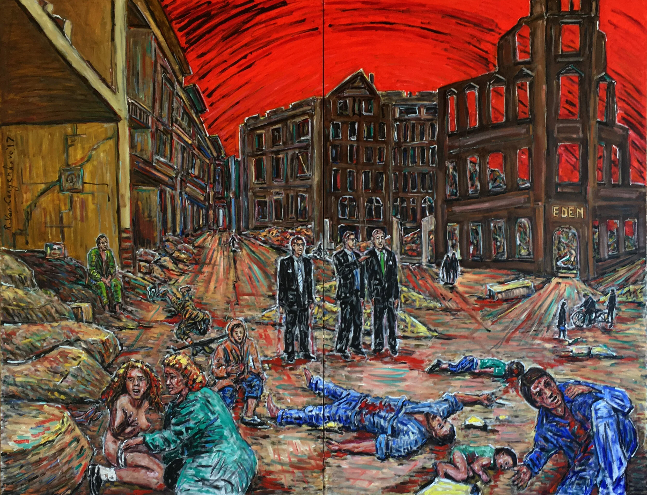 And God Wept , 2017 Oil on Canvas 48 x 72 inches Diptych $18,000 Provenance Artist to ViCA Exhibitions Art in Place, ViCA/Newberry Lofts Long Beach, 2017-18 Art in a New Place, Long Beach Museum of Art Annex, 2018