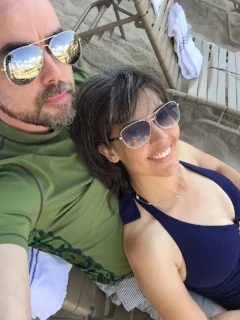 By the pool the next day.