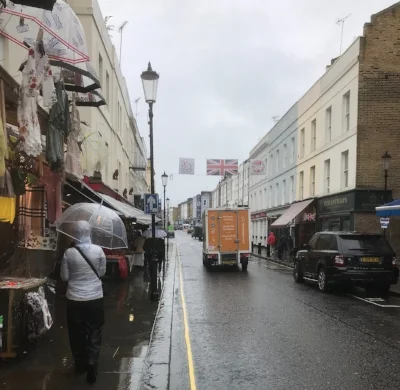 Rainy day in London on Portobello Road.