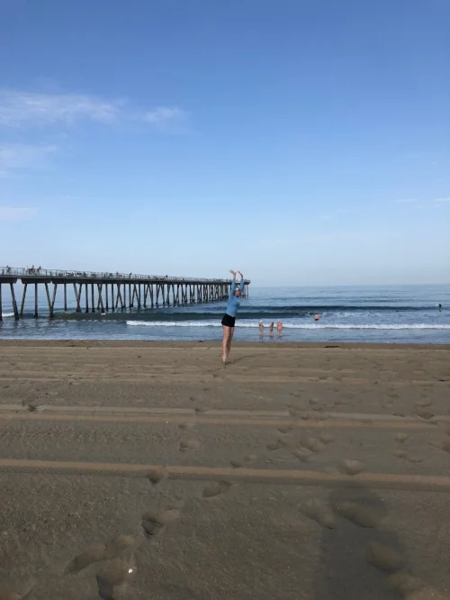 Jumping for joy on Hermosa Beach