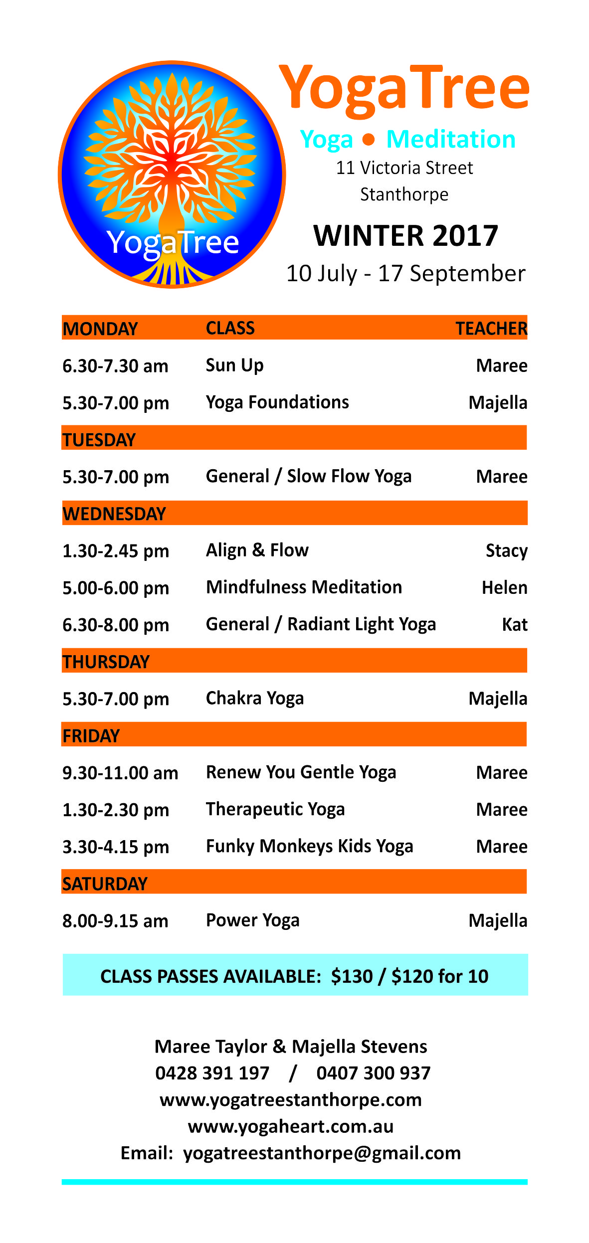 Summer 2017 Schedule: 3 October - 18 December