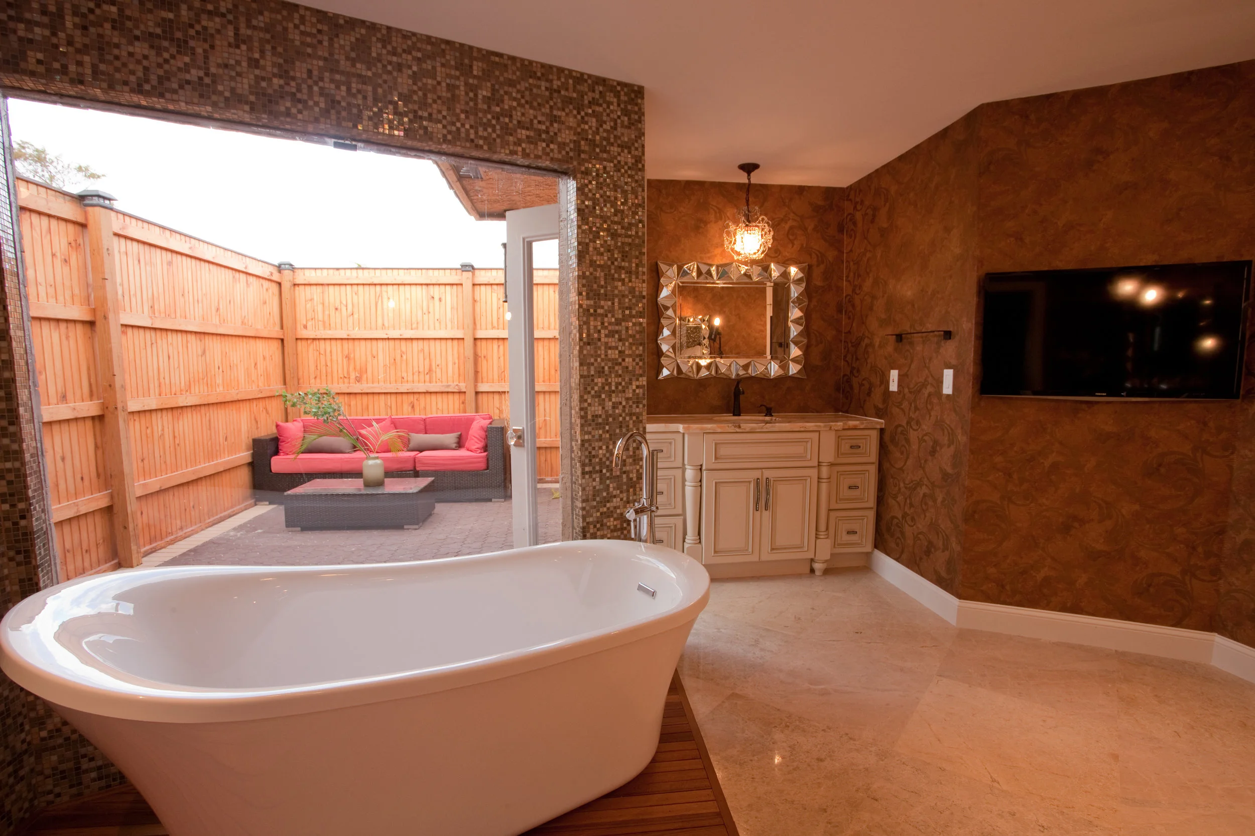 The Master Bathroom was created by host and licensed contractor by Rob Van Winkle (also know as Vanilla Ice) for his DIY Network’s original series The Vanilla Ice Project. Rob had his hands full renovating this room that was originally from the 198
