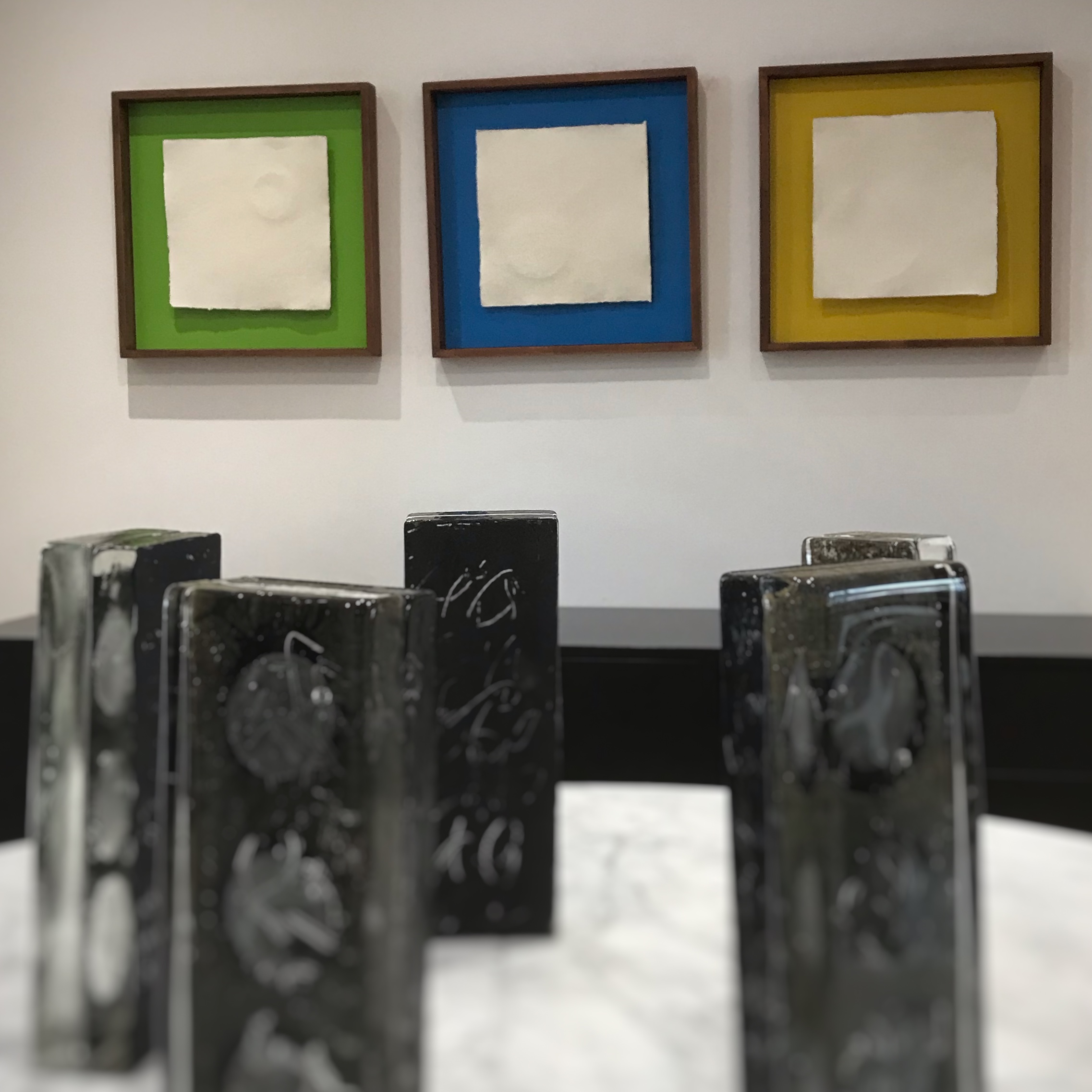 Glass Henge with Zero Space paper sculptures behind