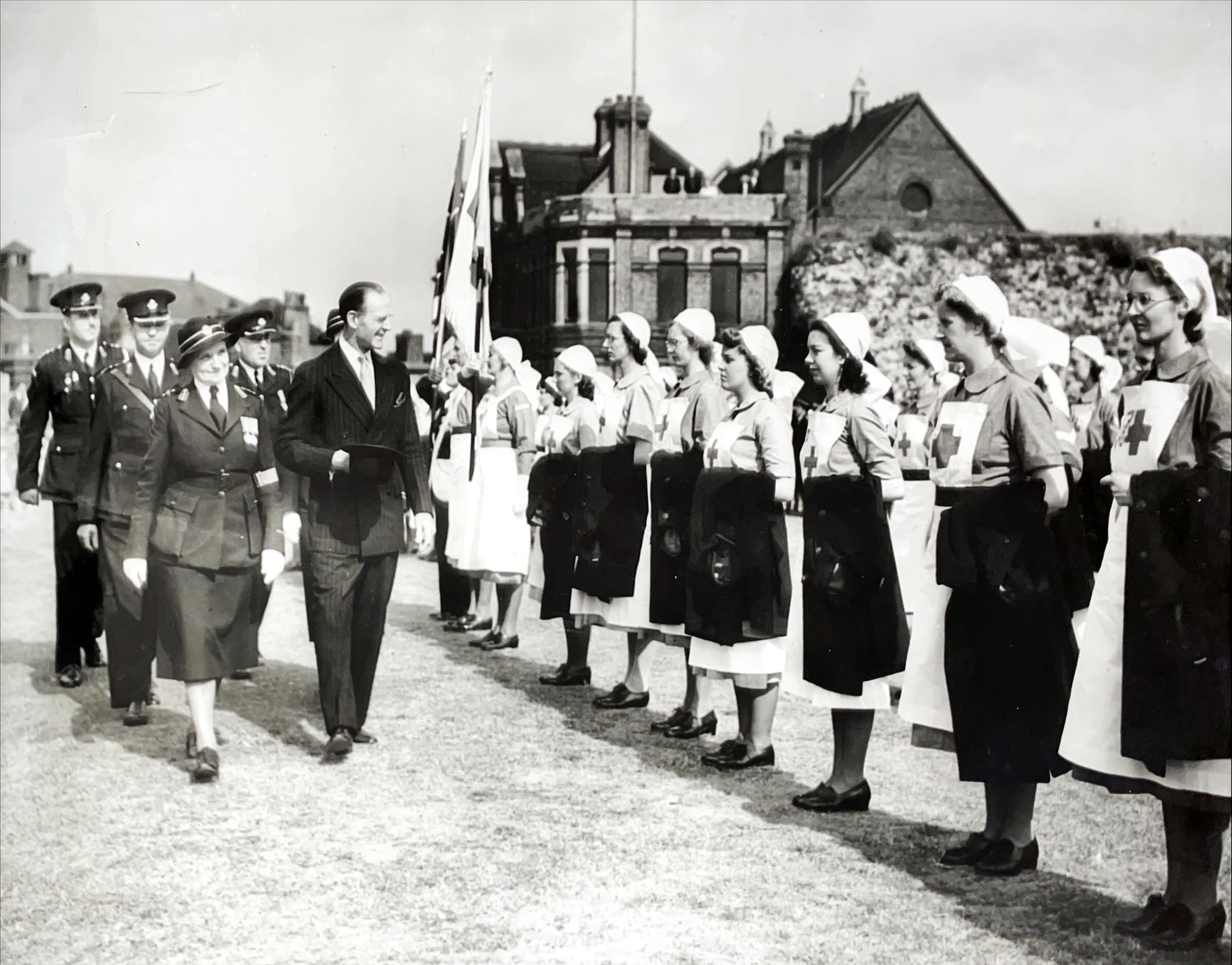 British Red Cross Inspection by Lt.-Gen. Sir Ralph Eastwood after Cathedral service, June 1950