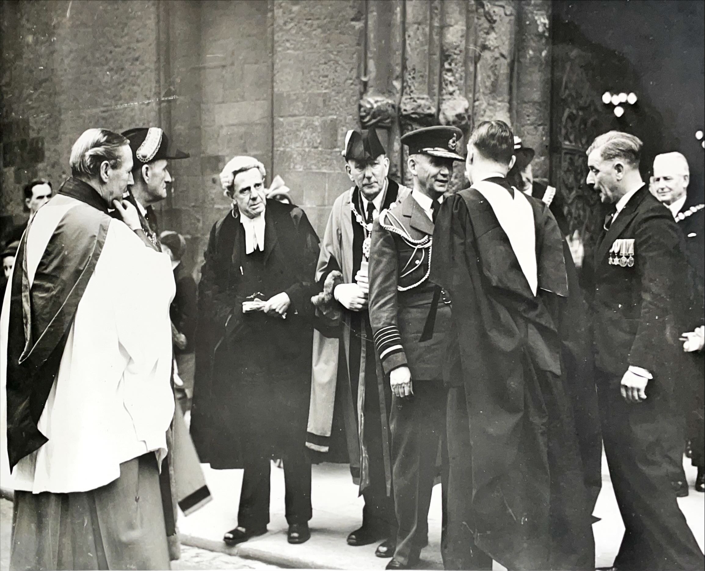Marshal of the RAF Lord Teddar after unveiling the Old Williamsonians' memorial, March 1950