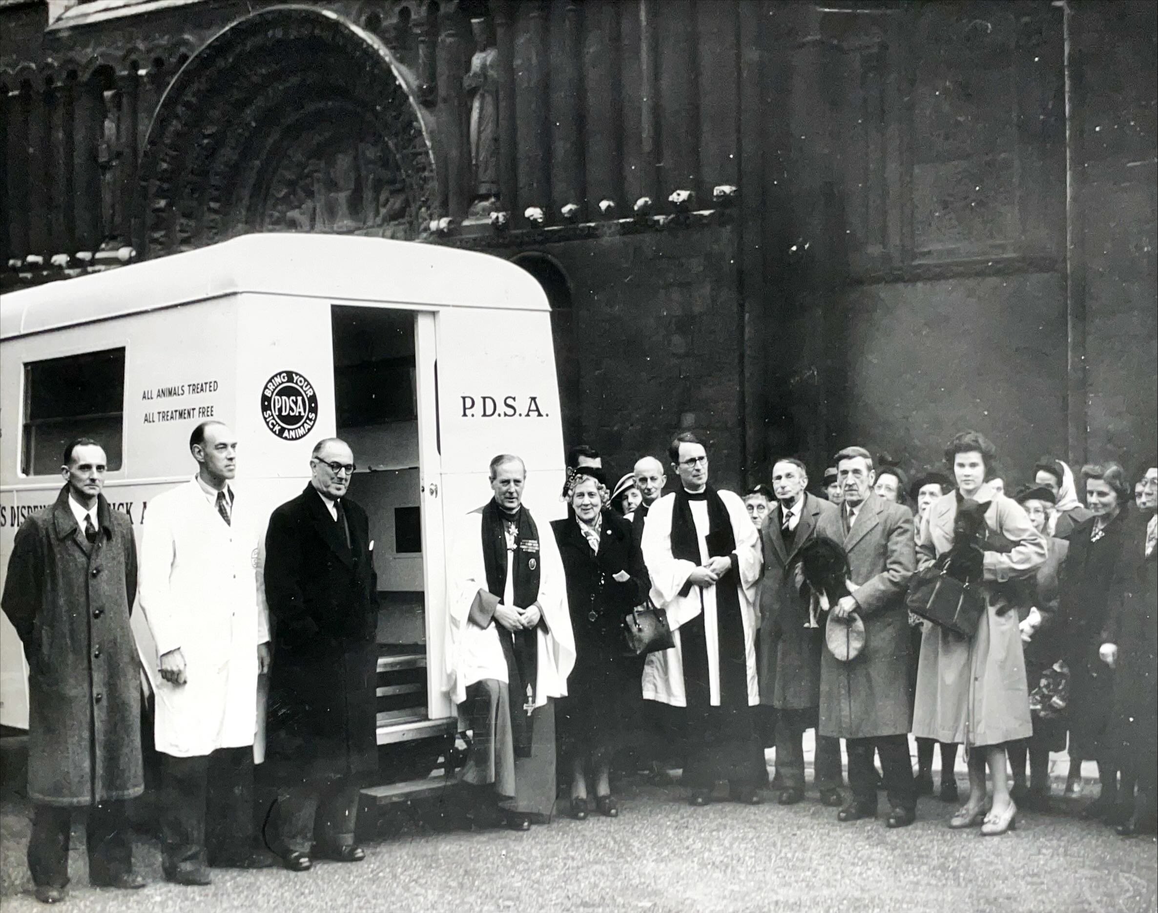 PDSA mobile dispensary after dedication by dean, November 1950