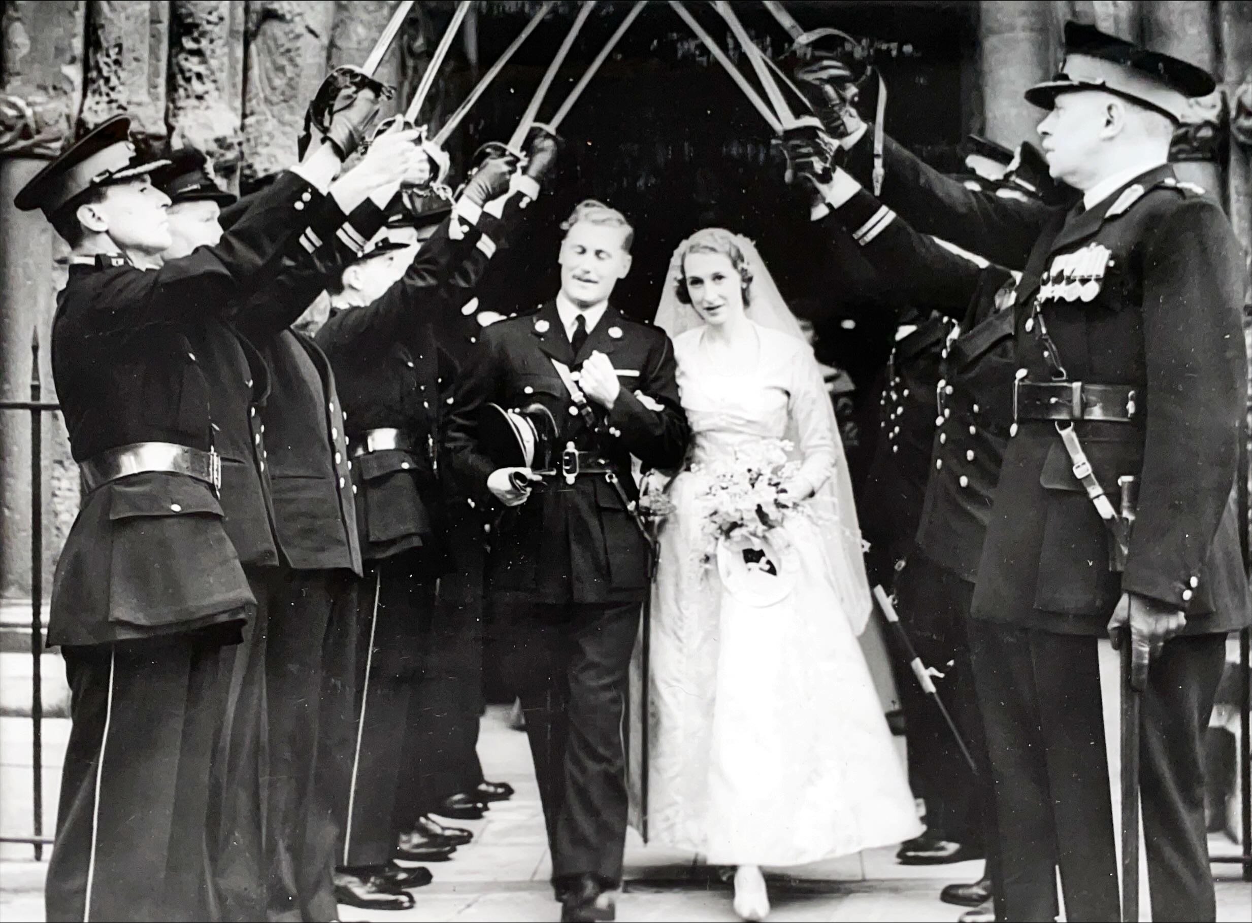 Wedding of Lt. J. F. E. Clarke and Miss R. M. St J. Boucher, February 1953