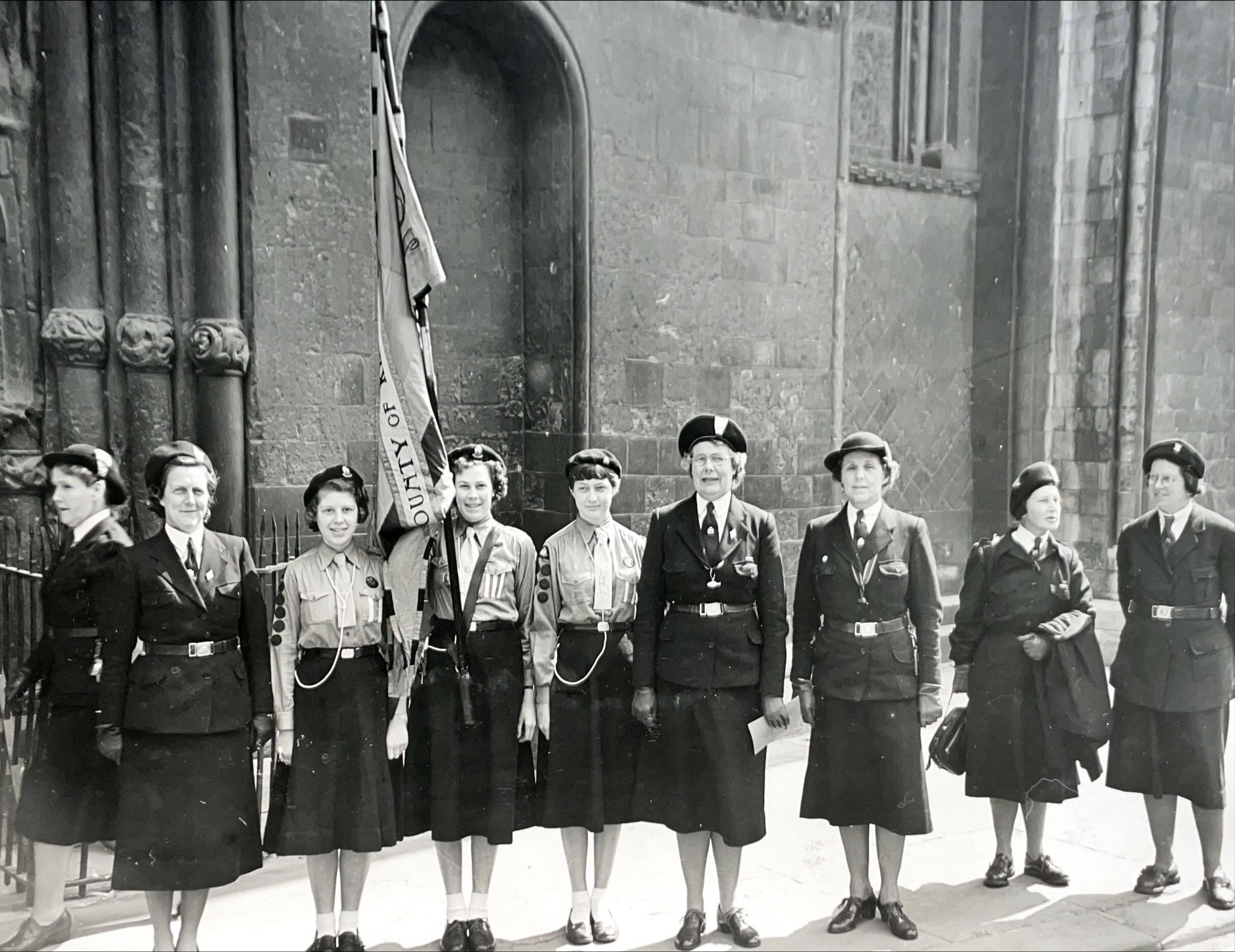 The Pennant Party leaving after Annual Brownies' Service, June 1956