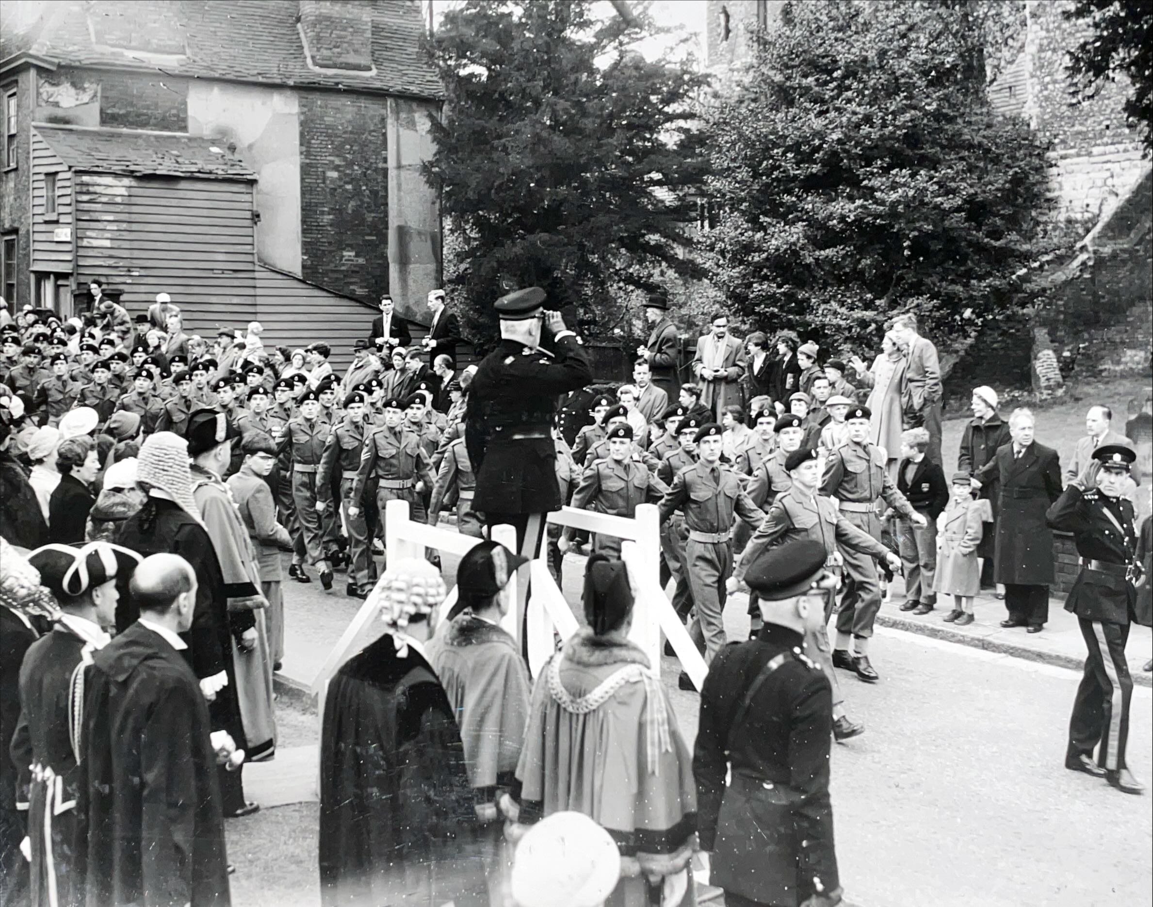 Members of the RE Association march past after Cathedral service, April 1959