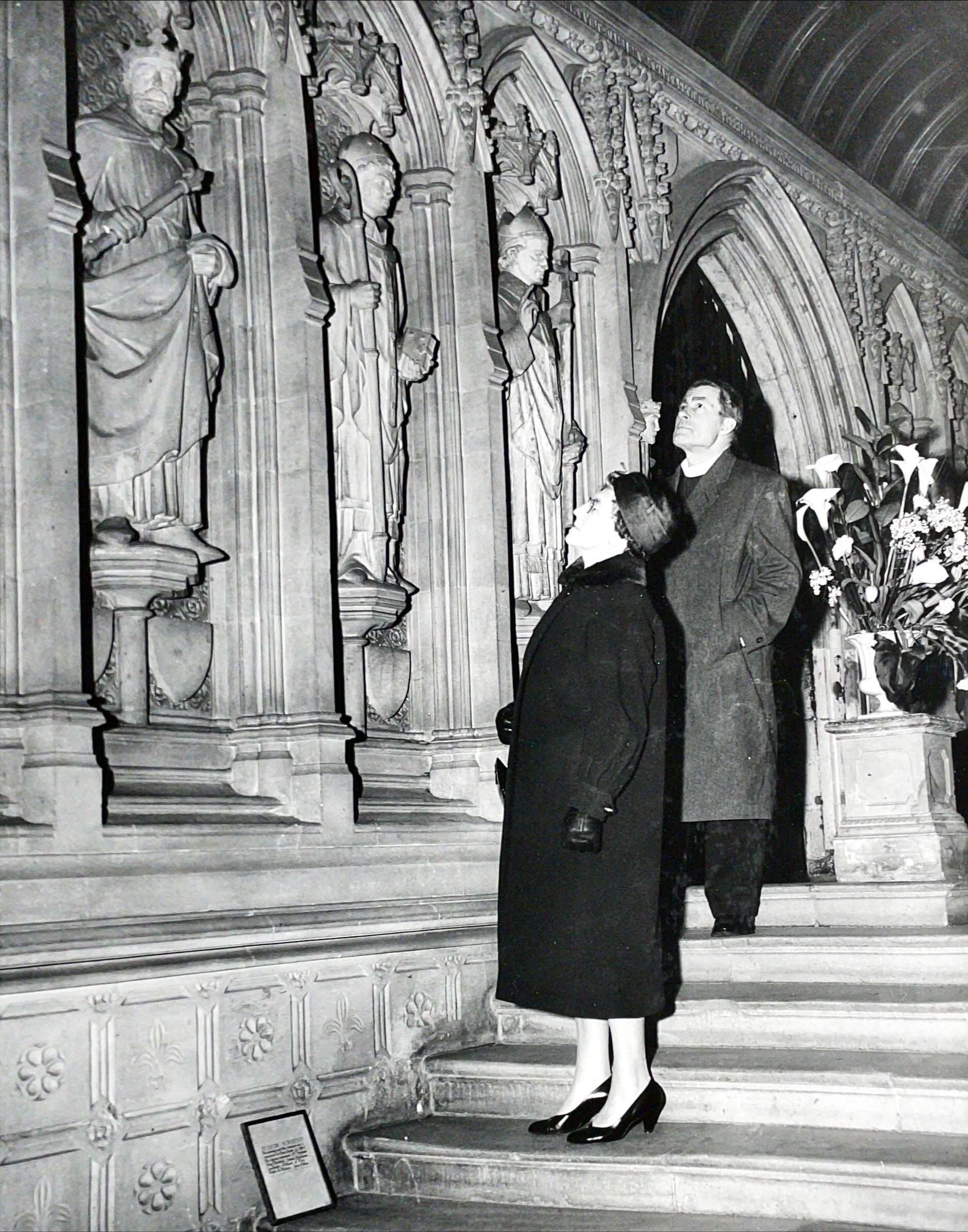 The new dean inspecting the Cathedral with his wife, January 1959