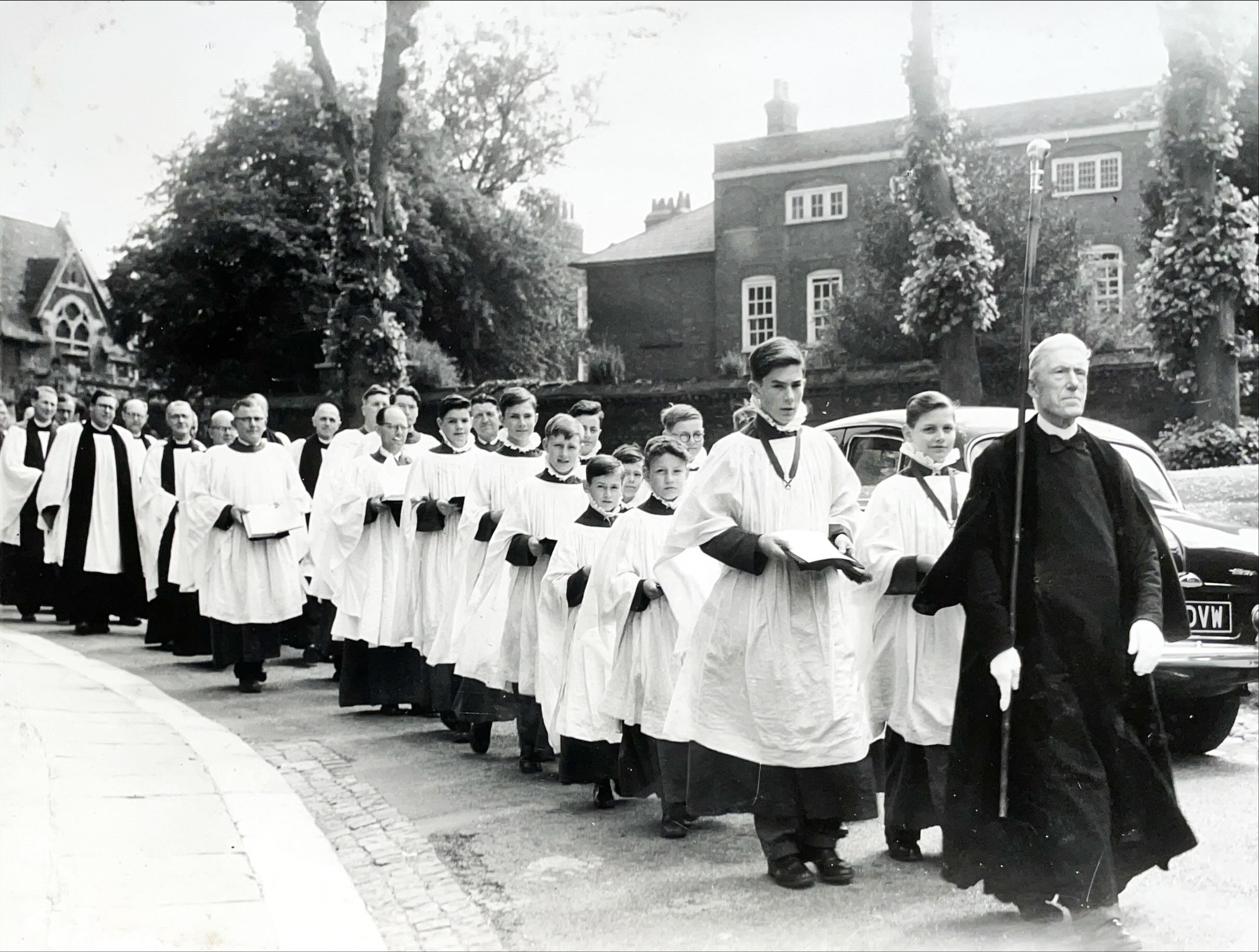 Cathedral Choir leading procession for Mothers' Union Festival services, May 1959