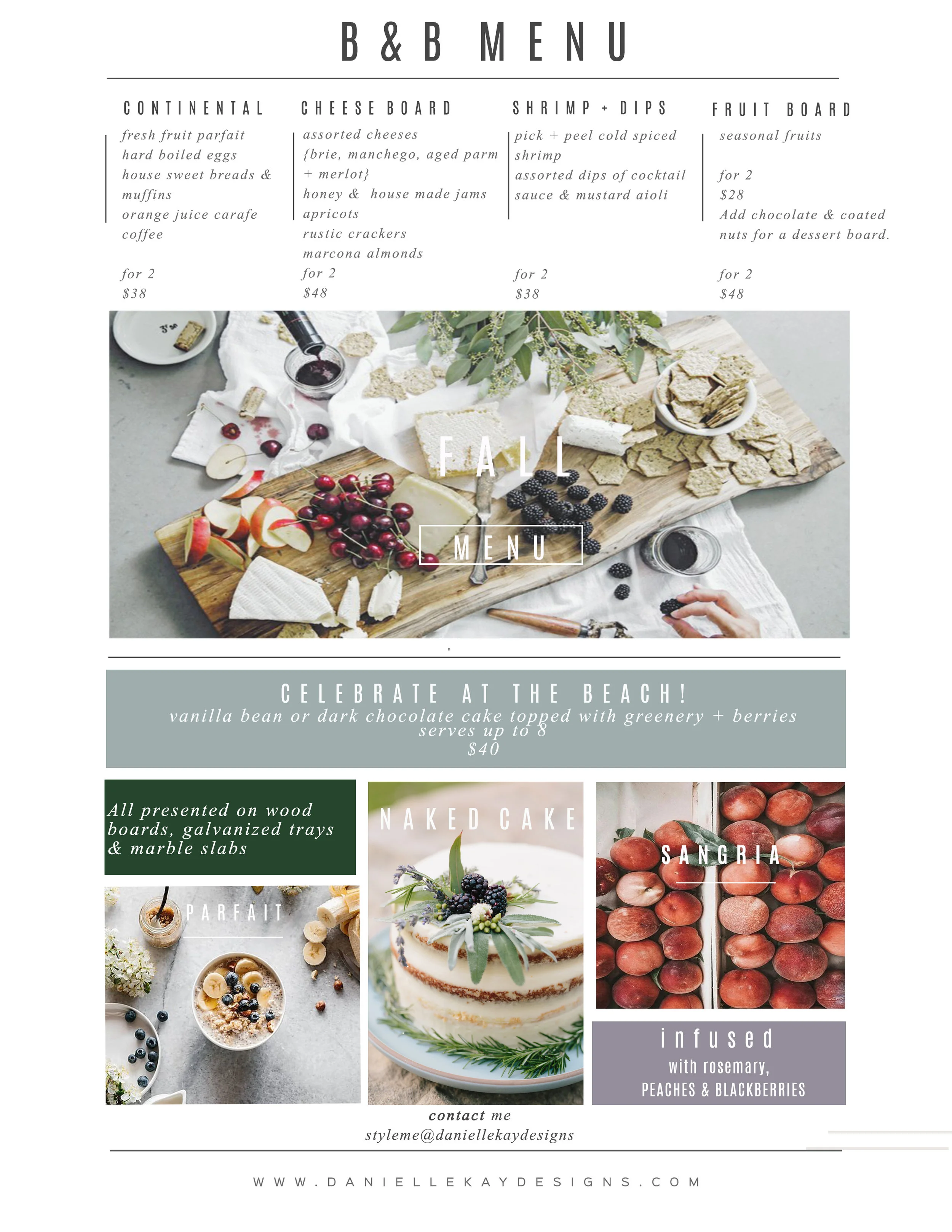 OUR BED + BREAKFAST MENU FOR GUESTS