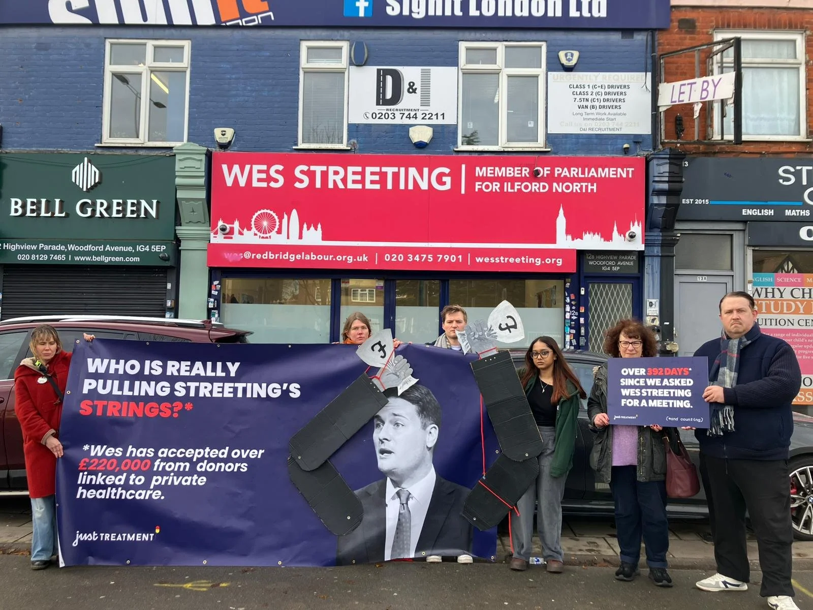 Protesting outside Wes Streeting's office
