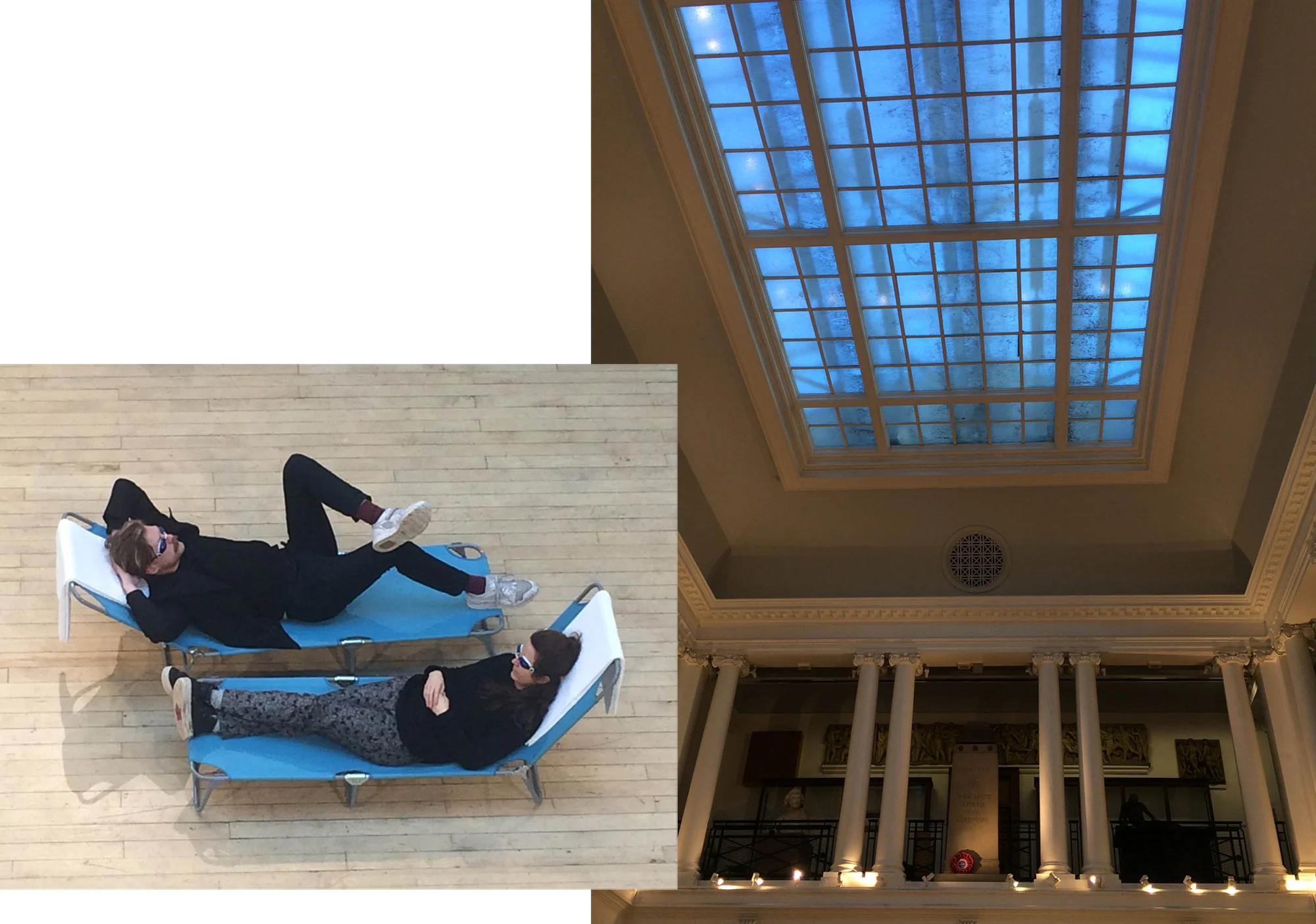 I wish I was swimming, a pair of swimming pool lounger, towel, and swimming goggles, dimension variable, 2016