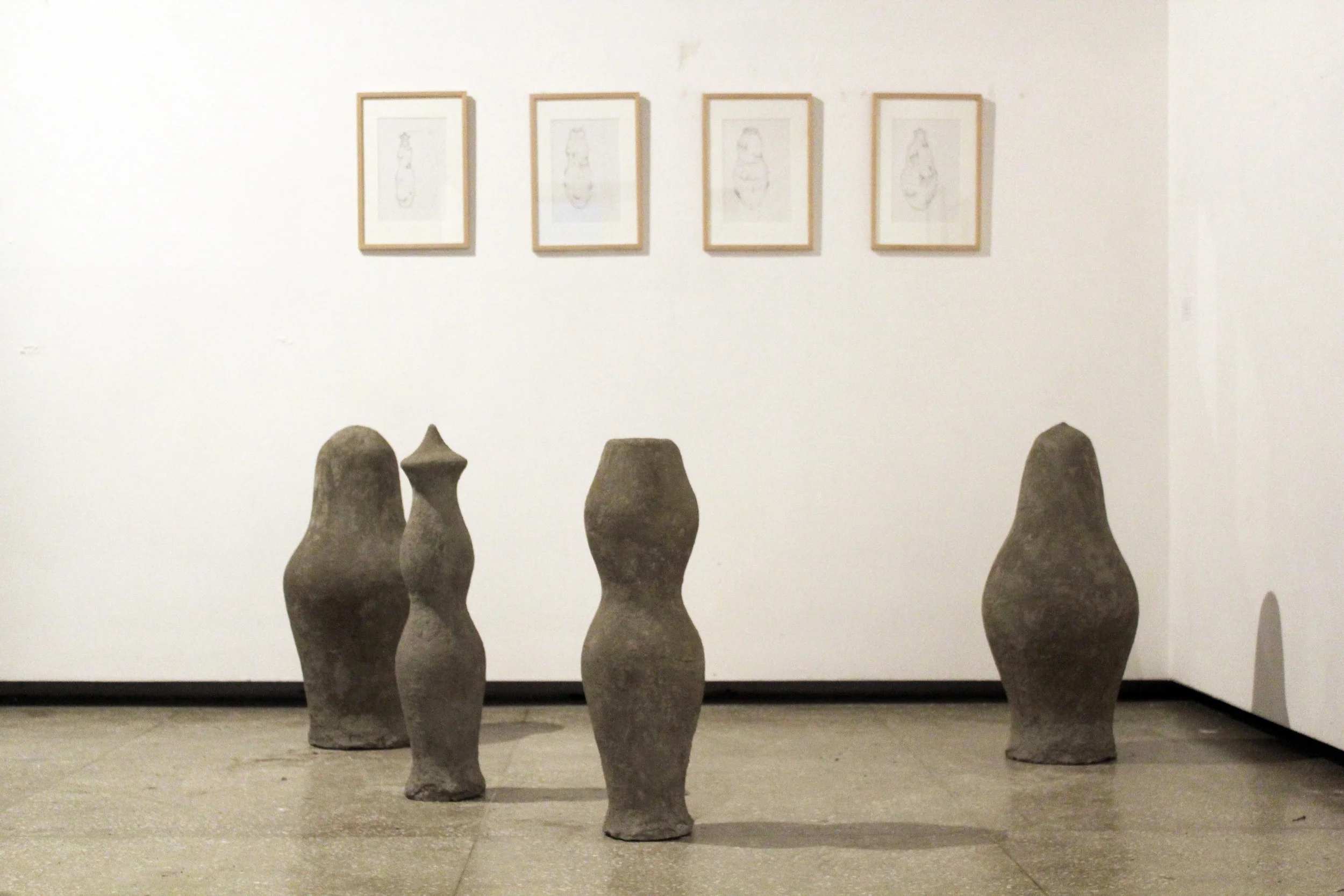 History of bowlegs, cement sculptures with drawings, dimension variable, 2014