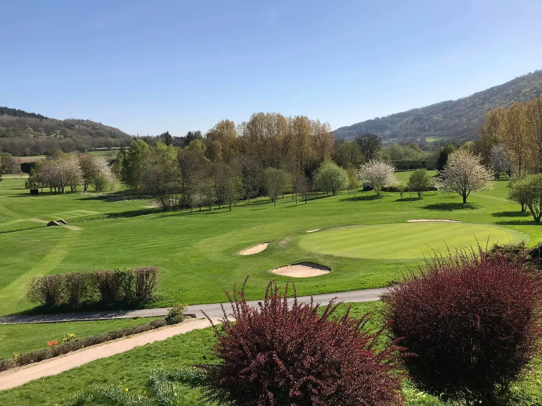 A sweeping view of a golf course near Llangollen in North Wales