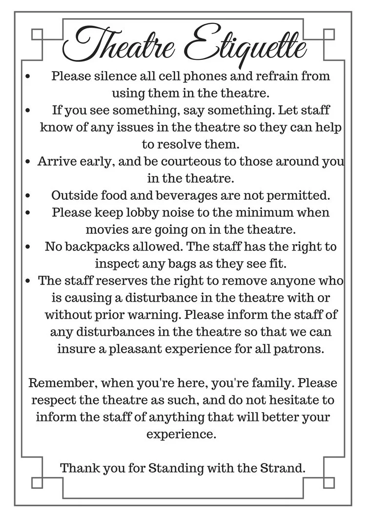 Policies and Theater Etiquette at The Strand Theatre in Delaware Ohio