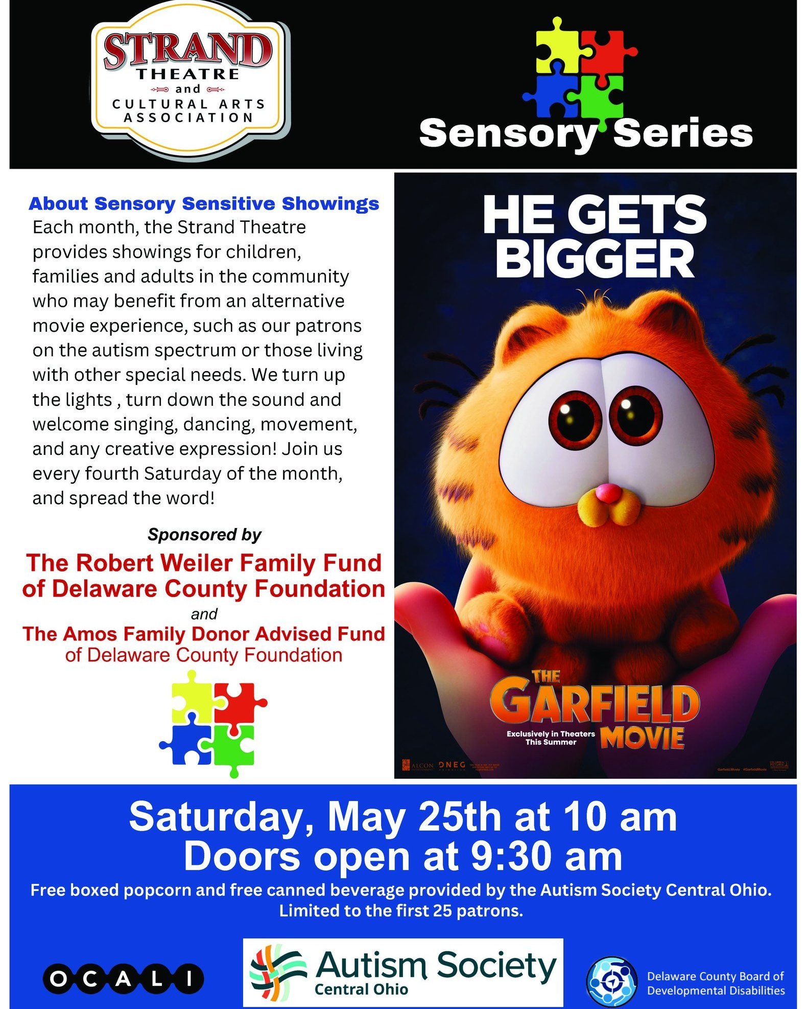 Saturday, May 25th - Sensory Series - &quot;The Garfield Movie&quot; - Starring Chris Pratt and Samuel L. Jackson
https://thestrandtheatre.net/events-and-movies-coming-soon/2024/5/24/sensory-series-the-garfield-movie