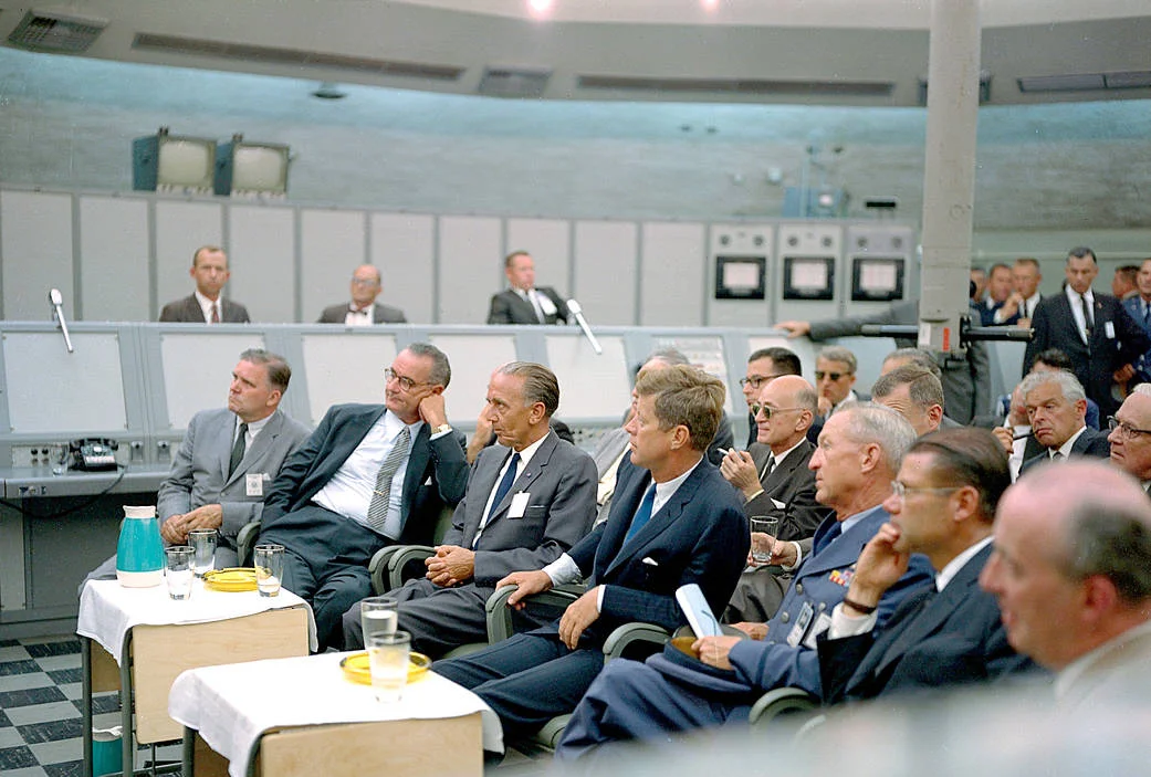 Kennedy listens -- Space meeting.jpg
