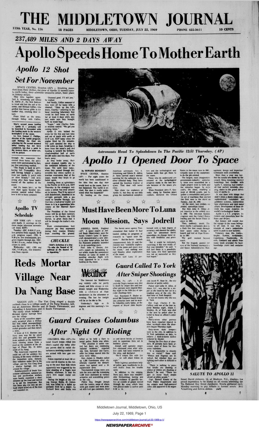 OLD NEWSPAPER , NEWS OF THE CENTURY JULY 22 , 1969