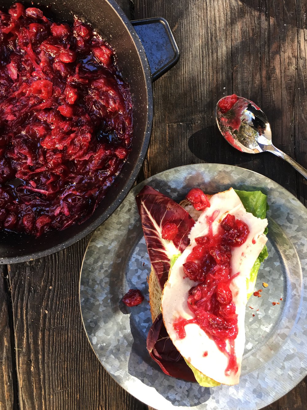 You'll want to plan ahead for left-overs ... buy a lot of cranberries at the store. This savory cranberry on a slice of turkey on lettuce and bread. Cranberry sauce has half the sugar, and incorporates caramelized onion. See our Instagram link here.