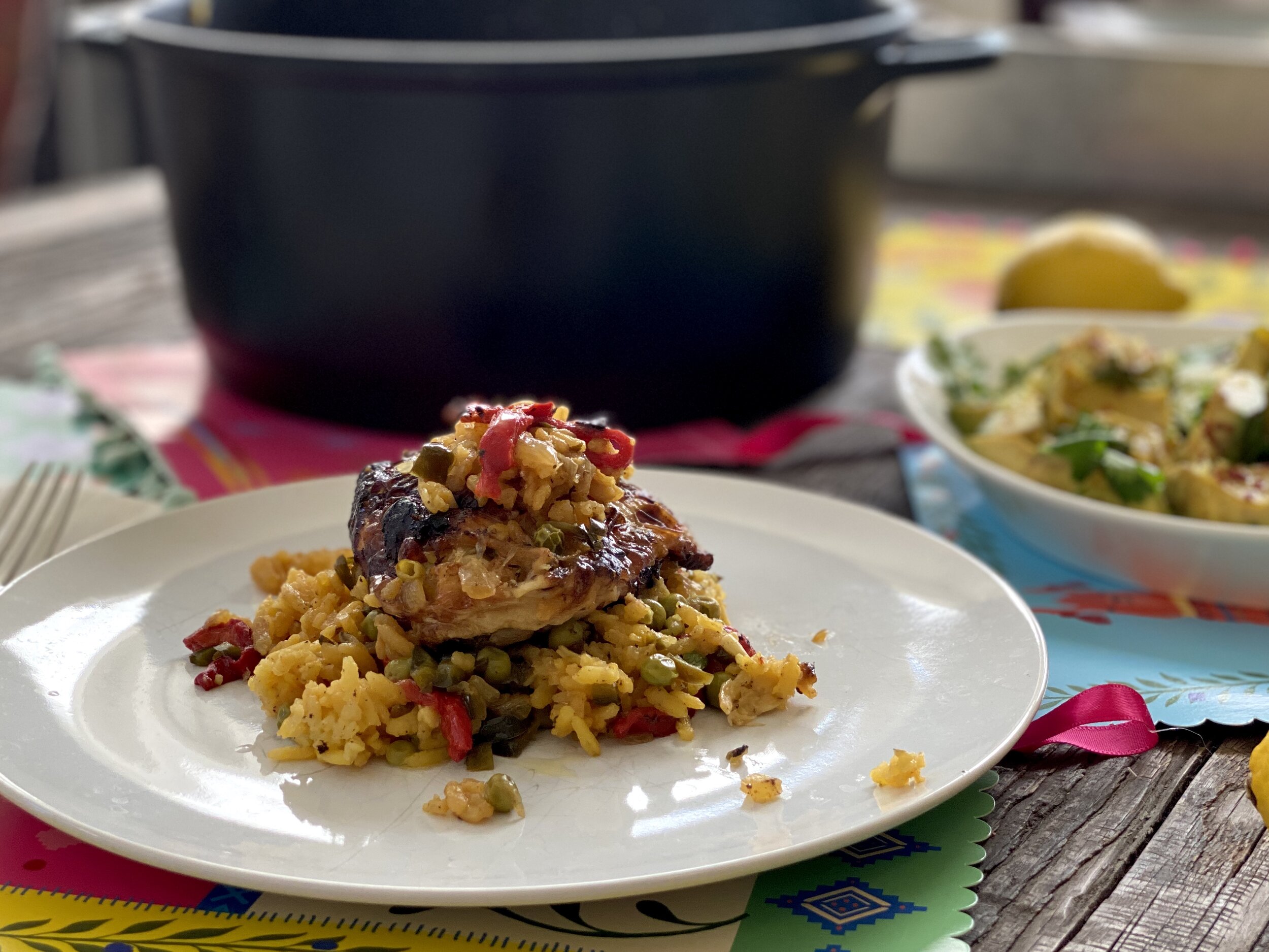 Ana’s mother’s recipe for Arroz Con Pollo along with her favorite avocado salad.