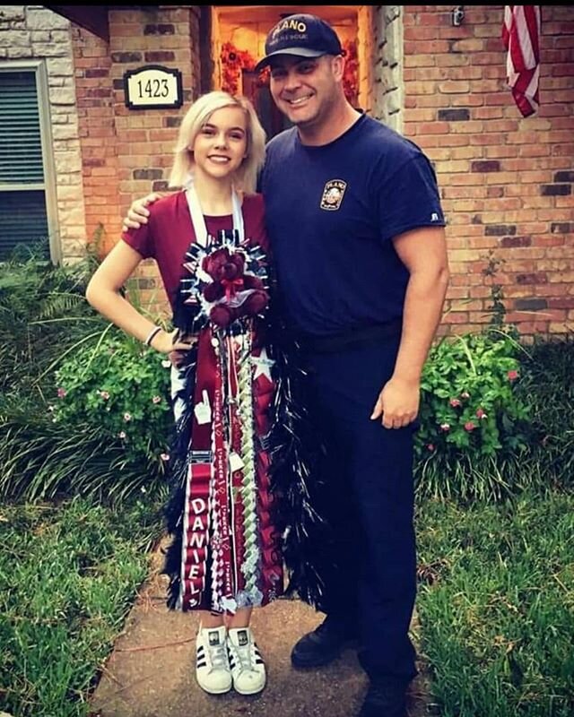 Happy Father's Day! Throwing back to this 2019 pic from @jamery_225 with her Dad, ❤ who had just gotten off a 48-hour shift at the fire station. He made it home just in time to see Madison off to school on homecoming day.