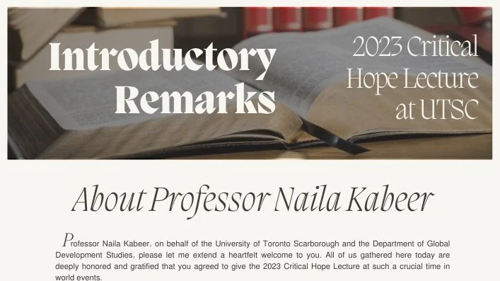 Dr. Hossein's Introductory Remarks at Critical Hope Lecture 2023