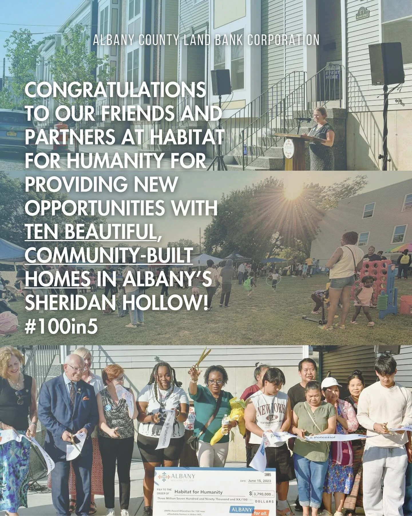 Last Monday, we joined Habitat for Humanity Capital District in celebrating the completion of ten beautiful, community-built homes in Albany&rsquo;s Sheridan Hollow neighborhood &mdash; part of the ambitious 100in5 Project! 🏡💙

Through 100in5, Habi