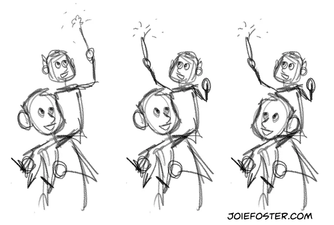 Three different quick thumbnail sketches to decide on my composition