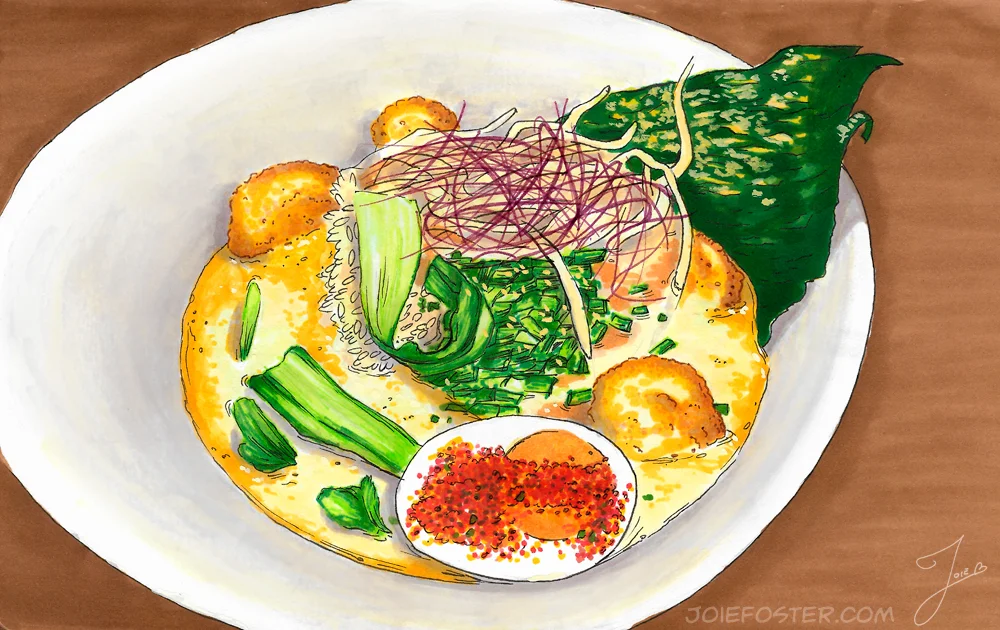 Vegan Ramen - Markers, ink, gouache. 8.5" x 5.5"