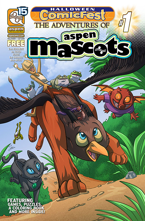 Aspen's 2018 Halloween ComicFest Aspen Mascots cover, art by yours truly, inked by Gabe Carrasco , and colored by Justice !